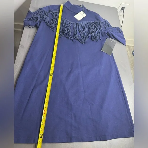 Tuckernuck Dress Women Navy Blue Cowgirl Suede Fringe Long Sleeve NWT - Picture 7 of 8